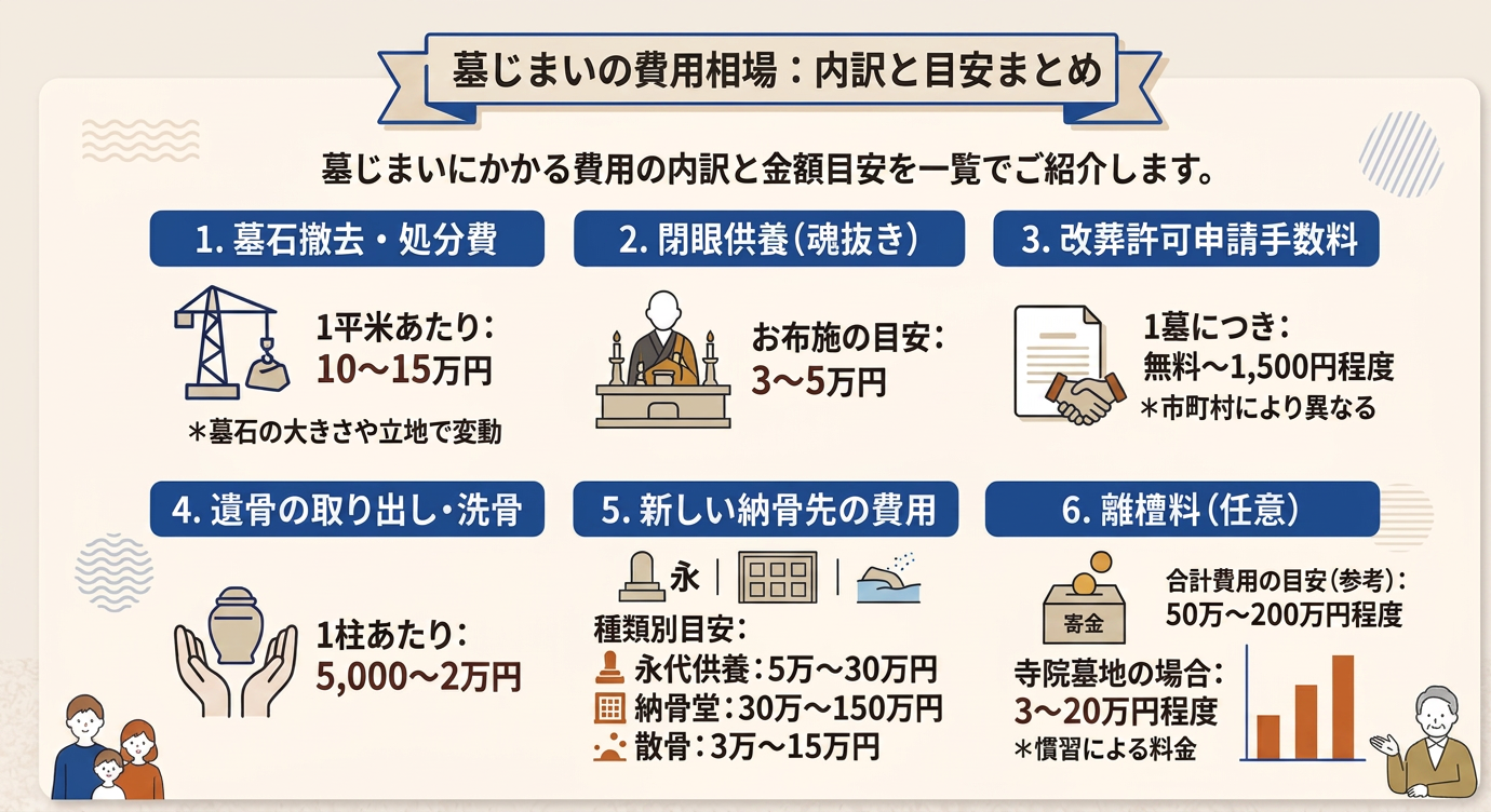 墓じまいの一般的な金額・費用相場の図解